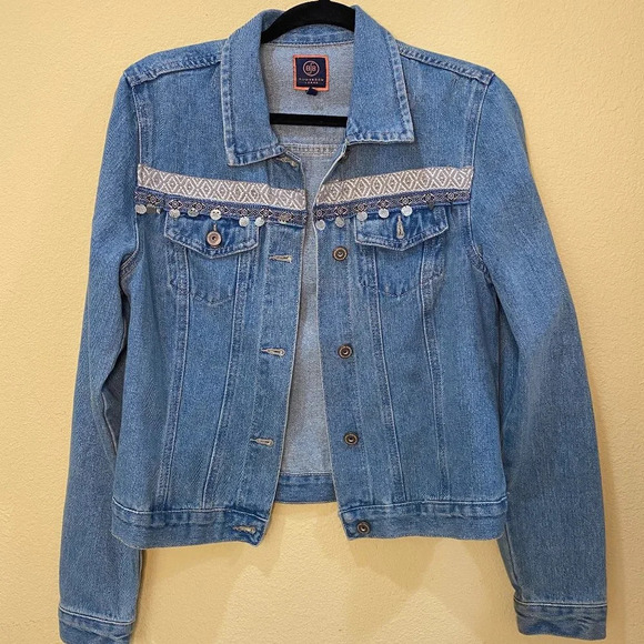 BOOM BOOM Jeans Denim Boho Embellished Festival Jacket - size medium - Picture 3 of 5